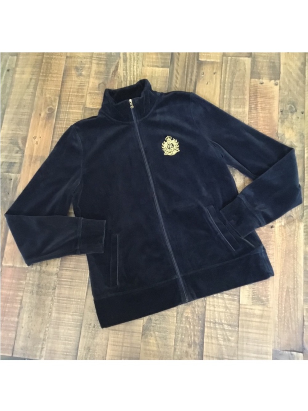 Lauren Ralph Lauren Active Black Velour Zip up Jacket Petite Medium